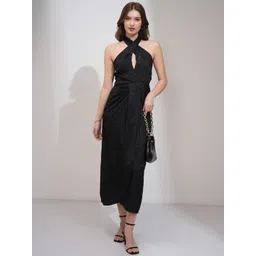 ESPYR By Tokyo Talkies Women Halter Neck Tulip Hem Sheath Midi Dress With Cut Out Details image 2