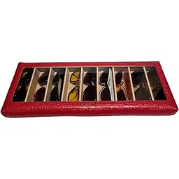 essart 9 Slot Sunglass Case in Maroon – Premium Faux Leather Eyewear Organizer Box with Glass Lid for Men & Women Croco Maroon Color-picture-13
