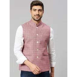 ESSAS club Checked Woven Nehru Jackets-picture-31