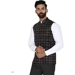 essentiele Men's Navy Blue Checkered Wool Bandhgala Ethnic Nehru Jacket-picture-37