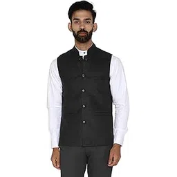 essentiele Men's Solid Grey Tweed Bandhgala Ethnic Nehru Jacket-picture-18