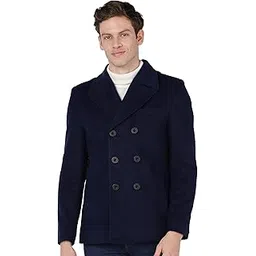 essentiele Woolen Tweed Navy Blue Men Pea Coat | Casual and Festive Blazer Coat Jacket-picture-42