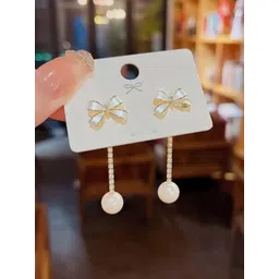 Estailo fashion Artificial Beaded Bow Shaped Tasselled Drop Earrings-picture-29