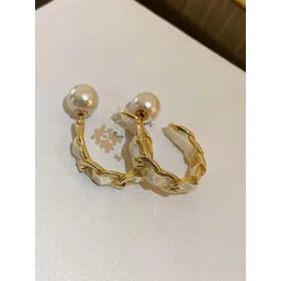 Estailo fashion Artificial Beaded Spherical Shaped Half Hoop Earrings-picture-38