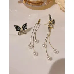 Estailo fashion Artificial Stones Studded & Beaded Butterfly Shaped Drop Earrings-picture-19