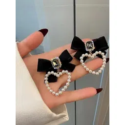 Estailo fashion Artificial Stones Studded & Beaded Heart Shaped Drop Earrings-picture-15