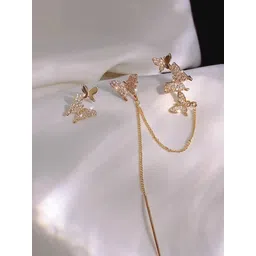 Estailo fashion Artificial Stones Studded Butterfly Shaped Drop Earrings With Ear cuff-picture-33