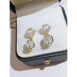 Estailo fashion Crystal Studded Contemporary Crystal Swan Drop Earrings-picture-33