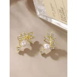 Estailo fashion Gold-Plated Pearls Minimal Leaf Shaped Studs-picture-33
