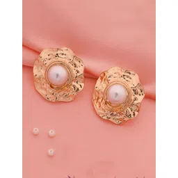 Estailo fashion Gold-Plated Pearls Studded Circular Shaped Studs image 4