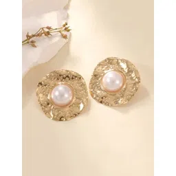 Estailo fashion Gold-Plated Pearls Studded Circular Shaped Studs image 1