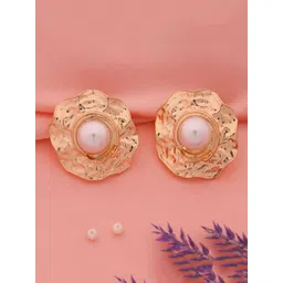 Estailo fashion Gold-Plated Pearls Studded Circular Shaped Studs image 3