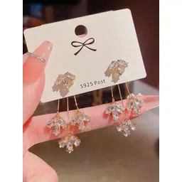 Estailo fashion Gold-Plated Stones Studded Circular Shaped Tasselled Drop Earrings-picture-15