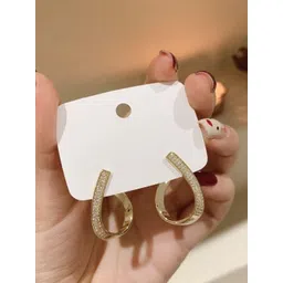 Estailo fashion Gold-Plated Stones Studded Semi Circular Shaped Half Hoop Earrings-picture-17