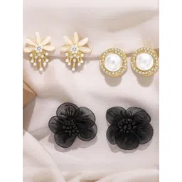 Estailo fashion Set Of 3 Gold-Plated Artificial Stones Studded & Beaded Floral Studs-picture-21