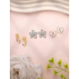 Estailo fashion Set Of 3 Gold-Plated Artificial Stones Studded Studs-picture-14