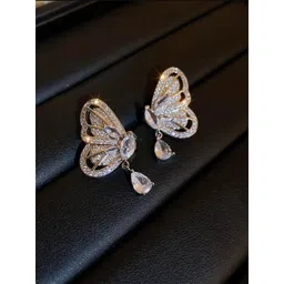 Estailo fashion Silver Plated Artificial Stones Studded Butterfly Shaped Drop Earrings-picture-22