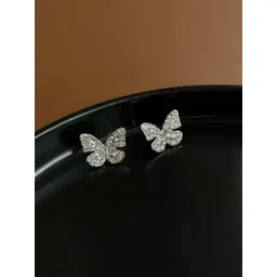 Estailo fashion Silver-Plated Artificial Stones Studded Butterfly Shaped Studs-picture-20
