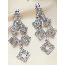 Estailo fashion Silver-Plated Artificial Stones Studded Contemporary Drop Earrings-picture-36