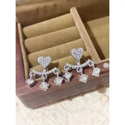 Estailo fashion Silver-Plated Artificial Stones Studded Heart Shaped Drop Earrings-picture-25