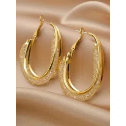 Estailo fashion Stainless Steel Crystals Studded Contemporary Hoop Earrings-picture-11