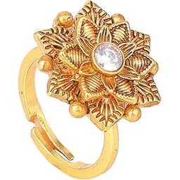 estele Fashion Jewellery Finger Rings for Women Gold Plated Elegant Blosoom Designer White Crystal Enhanced Matte Finish Adjustable Finger Ring for Girls and Women-AD-151-IGWE RING-picture-18
