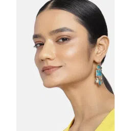 Estele Gold-Plated Bohemian Blue Enamel Dangler Earrings for Women-picture-30