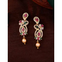 Estele Gold-Plated CZ Beautiful Design Pearls Dangler Earrings-picture-22