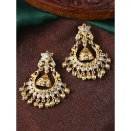 Estele Gold-Plated CZ Beautiful Floral Design Dangler Earrings-picture-32