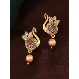 Estele Gold-Plated CZ Beautiful Peacock Design Pearl Drop Earrings-picture-24