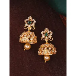 Estele Gold-Plated CZ Beautiful Pearls & Green Crystal Jhumki Earrings-picture-27