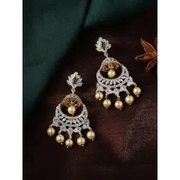 Estele Gold-Plated CZ Enchanting Leaf Design Pearls Chand Bali-picture-25