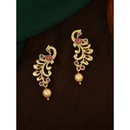 Estele Gold-Plated CZ Flair Peacock Design Dangler Earrings-picture-23