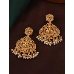 Estele Gold-Plated CZ Goddess Lakshmi Devi Design Pearls Dangler Earrings-picture-18