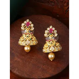 Estele Gold-Plated CZ Gorgeous Designer Jhumki Earrings with Pearl & Crystals for Women-picture-46