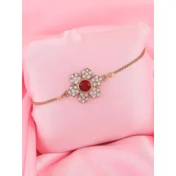 Estele Gold-Plated Holy Floral Bracelet with Austrian Red & White Crystals for Women-picture-22