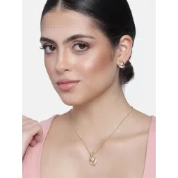 Estele Gold-Plated Pendant & Earring Set with White Austrian Crystals for Women-picture-48