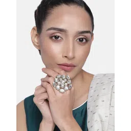 Estele Gold Plated Polki White Kundan Ethnic Traditional Maharani Ring-picture-25