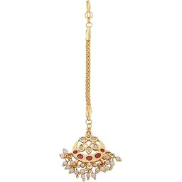 estele Maang Tikka for Women Gold Plated CZ Traditional Kundan Studded Maang Tikka with White Pearls for Girls and Women-AD-MT-009-IG TIKAA-picture-10