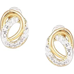 estele Non-Precious Metal 24kt Gold and Silver Tone Plated AD Stone Stud Earrings-picture-54