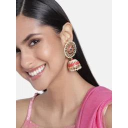 Estele Red Circular Gold Plated Jhumkas Earrings-picture-24