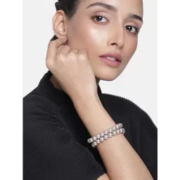 Estele Rhodium-Plated 2 Line Pearl Bracelet for Women-picture-29