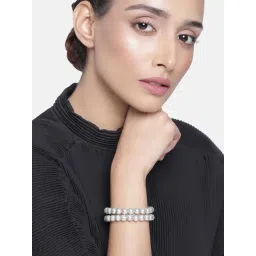 Estele Rhodium-Plated 2 Line Pearl Bracelet for Women-picture-37