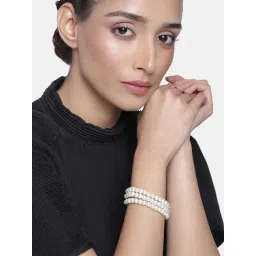 Estele Rhodium-Plated 3 Line Pearl Bracelet for Women-picture-38