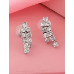 Estele Rhodium-Plated CZ Classic Double Line Drop Earrings-picture-27