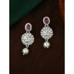 Estele Rhodium-Plated CZ Gorgeous Pearl Drop Earrings-picture-31