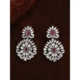 Estele Rhodium-Plated CZ Radiance Flower Design Crystals Dangler Earrings-picture-16