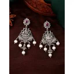 Estele Rhodium-Plated CZ Traditional Lakshmi Devi Design Dangler Earrings-picture-47