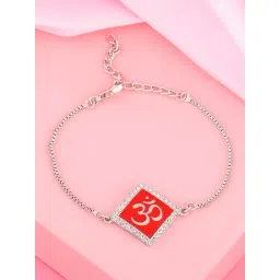Estele Rhodium-Plated Divine Red Om Bracelet with Enamel & Crystals for Women-picture-11