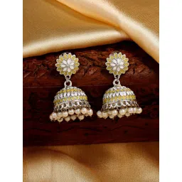Estele Rhodium Plated Floral Jhumkas Earrings-picture-37